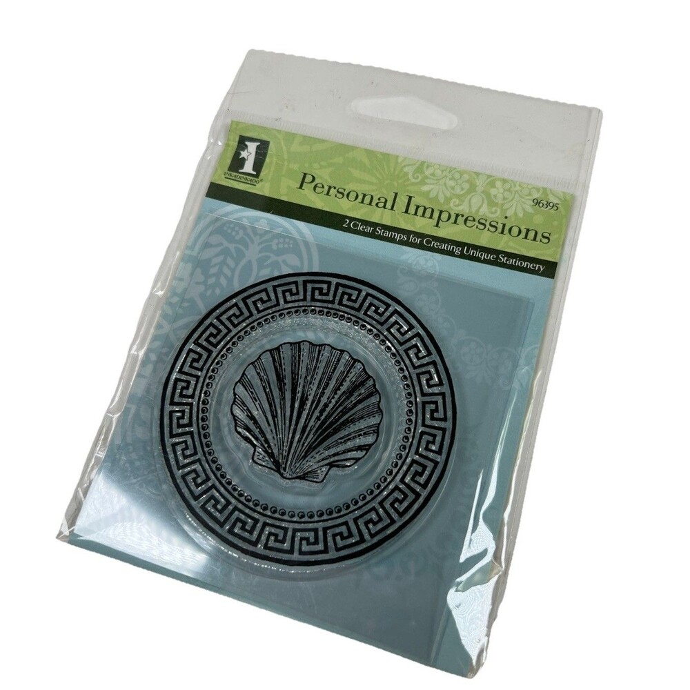 Inkadinkado 2 Clear Stamps Seashell & Greek Key Circle Personal Impressions NWT